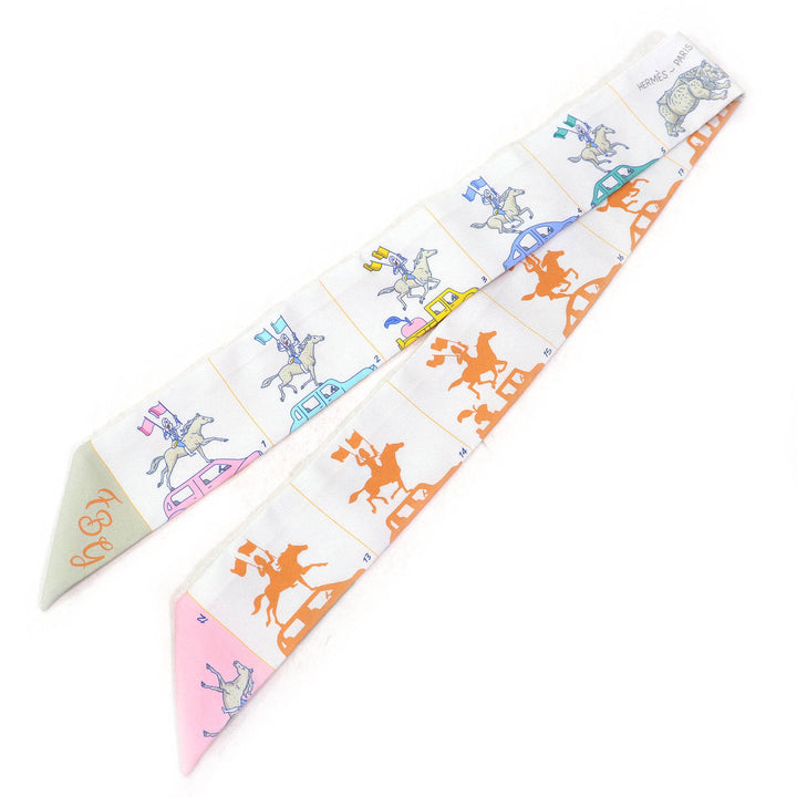 未使用品△HERMES エルメス 064150S 07 HERMES PARADE エルメスパラード シルク100％ グリ ペルル/ ヴェール/ジョーヌ ツイリー スカーフ