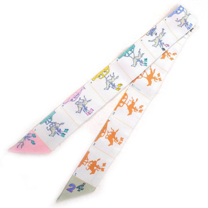 未使用品△HERMES エルメス 064150S 07 HERMES PARADE エルメスパラード シルク100％ グリ ペルル/ ヴェール/ジョーヌ ツイリー スカーフ