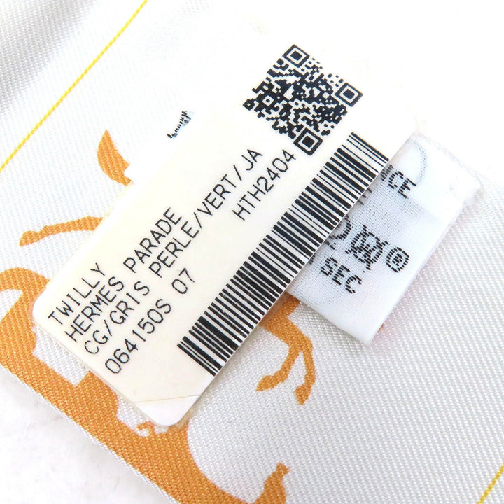未使用品△HERMES エルメス 064150S 07 HERMES PARADE エルメスパラード シルク100％ グリ ペルル/ ヴェール/ジョーヌ ツイリー スカーフ