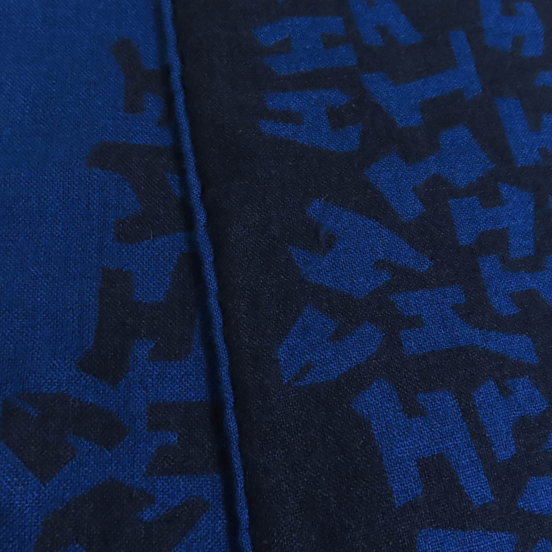 美品◇HERMES エルメス カシミヤ シルク混 Hロゴ 総柄 ミニフリンジ ストール マフラー ショール ネイビー ブラック 英国製 レディース