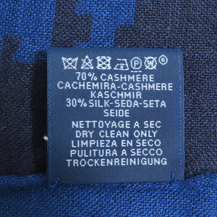 美品◇HERMES エルメス カシミヤ シルク混 Hロゴ 総柄 ミニフリンジ ストール マフラー ショール ネイビー ブラック 英国製 レディース