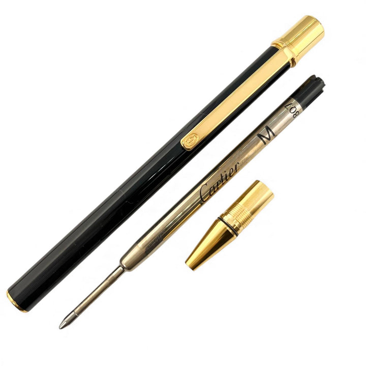 極美品▲Cartier カルティエ マスト ドゥ カルティエ ツイスト式 ボールペン ブラック ゴールド フランス製 メンズ 筆記確認済み