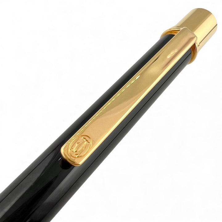 極美品▲Cartier カルティエ マスト ドゥ カルティエ ツイスト式 ボールペン ブラック ゴールド フランス製 メンズ 筆記確認済み