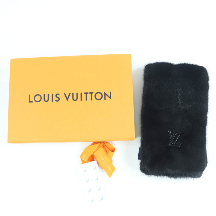 美品☆LOUIS VUITTON ルイヴィトン 2022年製 M77961 マフラーLVアヘッド LVロゴ ミンクファー ショール ティペット マフラー ブラック