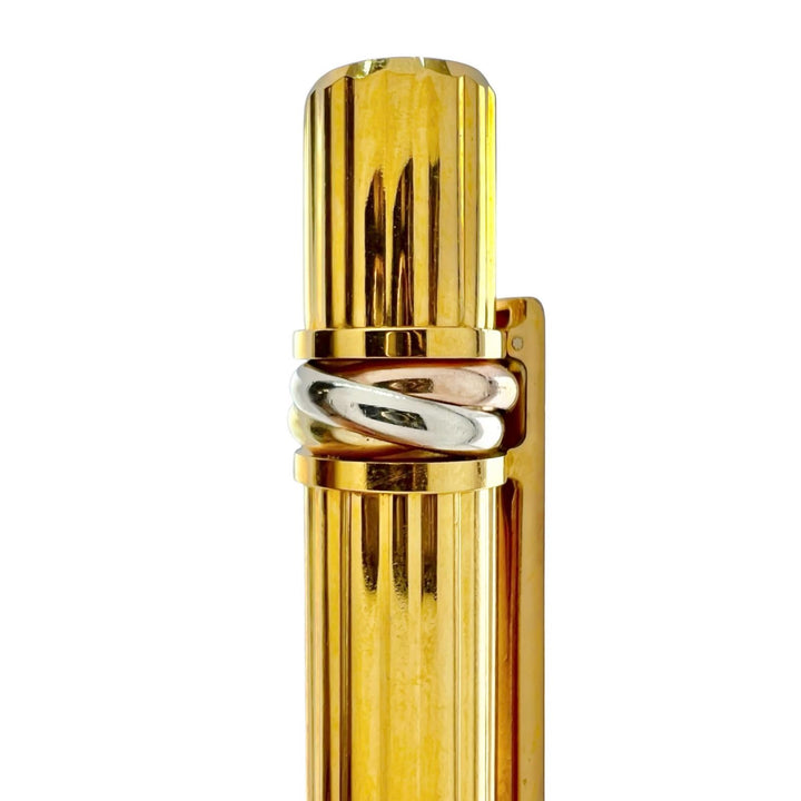 美品▲Cartier カルティエ トリニティ ドゥ カルティエ ストライプ柄 ツイスト式 ボールペン ゴールド 箱・ケース付き メンズ