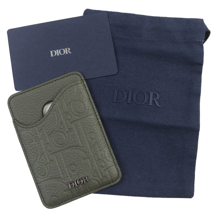 極美品△DIOR ディオール 2ADCH168FLG SADDLE サドル ロゴ マグネット グラビティレザー カードホルダー カードケース カーキ 袋付 伊製