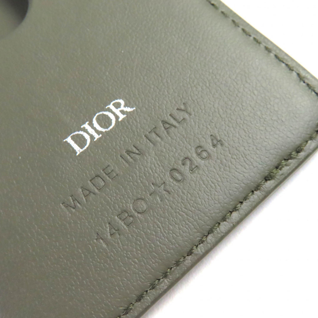 極美品△DIOR ディオール 2ADCH168FLG SADDLE サドル ロゴ マグネット グラビティレザー カードホルダー カードケース カーキ 袋付 伊製