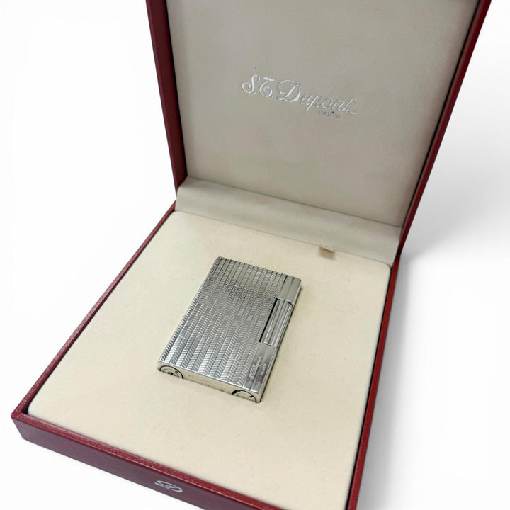 美品□Dupont デュポン ギャッツビー ダイヤモンドヘッド ボーダー柄 スクエア型 ガスライター シルバー フランス製 メンズ 着火確認済み