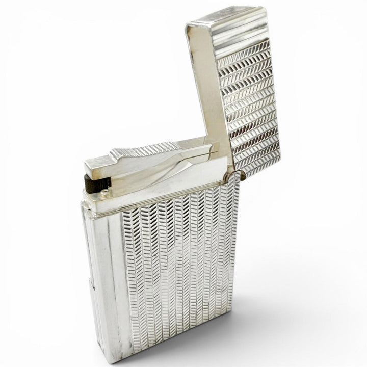 美品□Dupont デュポン ギャッツビー ダイヤモンドヘッド ボーダー柄 スクエア型 ガスライター シルバー フランス製 メンズ 着火確認済み