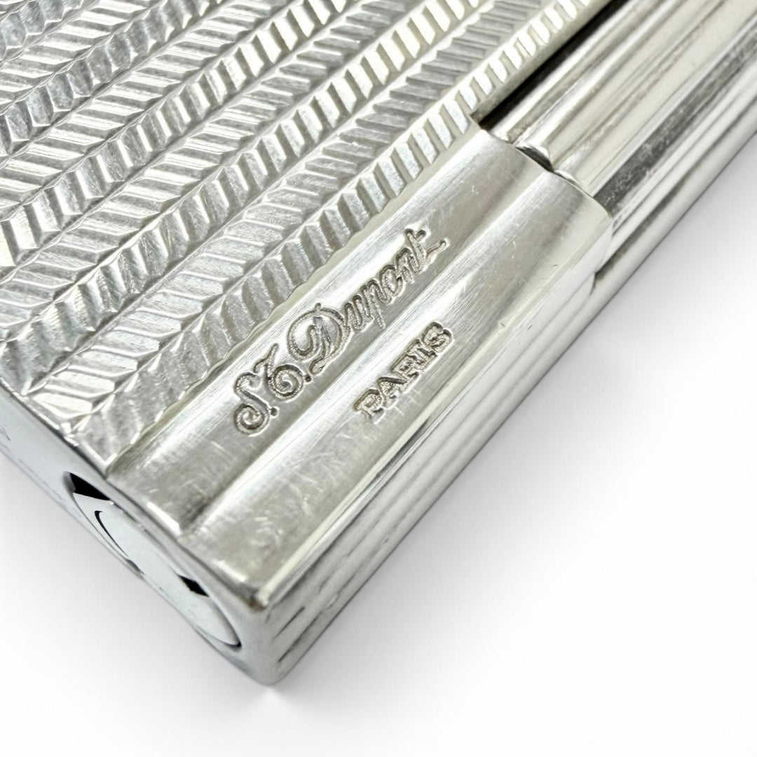 美品□Dupont デュポン ギャッツビー ダイヤモンドヘッド ボーダー柄 スクエア型 ガスライター シルバー フランス製 メンズ 着火確認済み