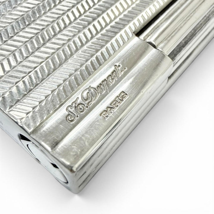 美品□Dupont デュポン ギャッツビー ダイヤモンドヘッド ボーダー柄 スクエア型 ガスライター シルバー フランス製 メンズ 着火確認済み