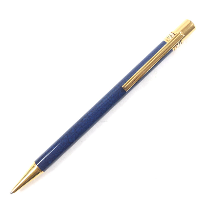 良品▼Cartier カルティエ マストトリニティ 希少 マーブル柄 ロゴ刻印入り ツイスト式 ボールペン ネイビー ゴールド フランス製 メンズ