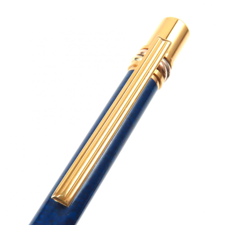 良品▼Cartier カルティエ マストトリニティ 希少 マーブル柄 ロゴ刻印入り ツイスト式 ボールペン ネイビー ゴールド フランス製 メンズ