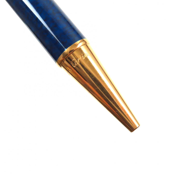 良品▼Cartier カルティエ マストトリニティ 希少 マーブル柄 ロゴ刻印入り ツイスト式 ボールペン ネイビー ゴールド フランス製 メンズ