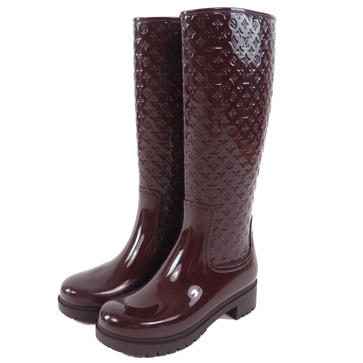 美品△LOUIS VUITTON ルイヴィトン スプラッシュライン モノグラム ロング レインブーツ ラバーブーツ ボルドー 35 保存袋付 イタリア製