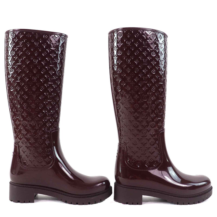 美品△LOUIS VUITTON ルイヴィトン スプラッシュライン モノグラム ロング レインブーツ ラバーブーツ ボルドー 35 保存袋付 イタリア製