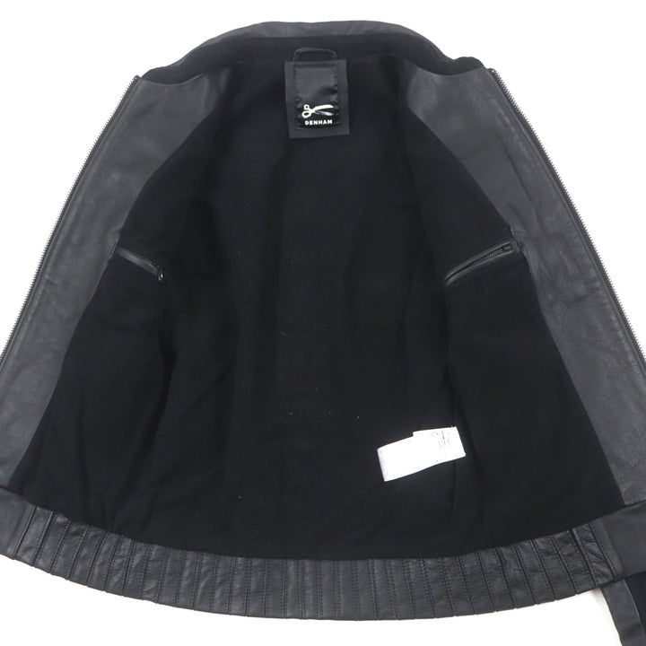 極美品▼DENHAM デンハム 01-13-06-25-001 CODY RL 切替デザイン レザー ジップアップ ライダースジャケット ブラック S 正規品 メンズ