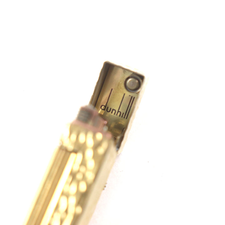 美品▼Dunhill ダンヒル スクエア 総柄 ロゴ入り ローラー式 ガスライター ゴールド スイス製 メンズ 着火確認済み