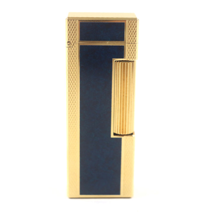 美品▼Dunhill ダンヒル スクエア ラッカー マーブル柄 ローラー式 ガスライター ネイビー ゴールド スイス製 メンズ 着火確認済み