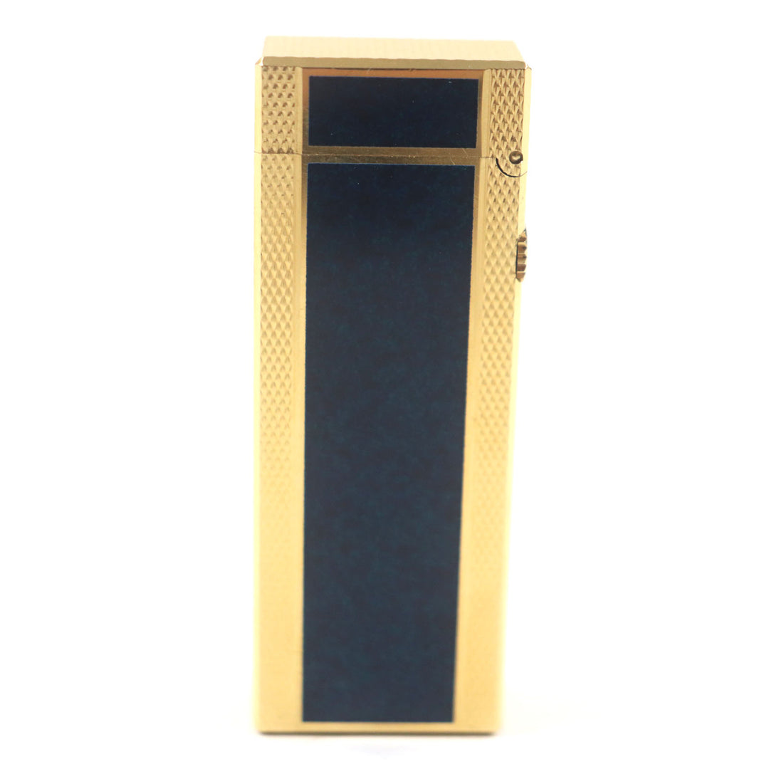 美品▼Dunhill ダンヒル スクエア ラッカー マーブル柄 ローラー式 ガスライター ネイビー ゴールド スイス製 メンズ 着火確認済み