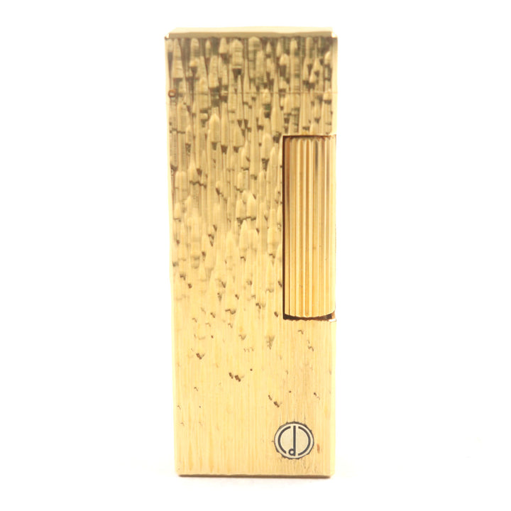 極美品▼Dunhill ダンヒル スクエア 総柄 ロゴ入り ローラー式 ガスライター ゴールド ケース付き スイス製 メンズ 着火確認済み