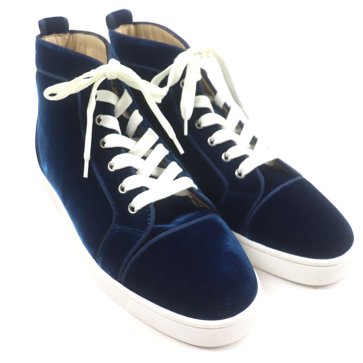極美品▼クリスチャンルブタン LOUIS ORLATO FLAT ベルベット ベルベット ロゴ金具 ハイカットスニーカー ブルー 40 箱・保存袋付 メンズ