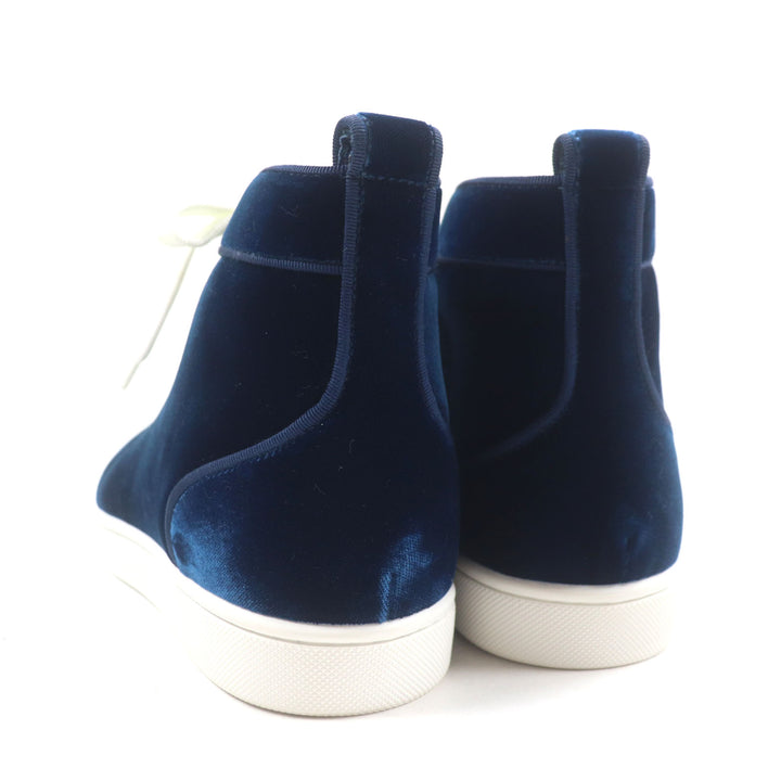 極美品▼クリスチャンルブタン LOUIS ORLATO FLAT ベルベット ベルベット ロゴ金具 ハイカットスニーカー ブルー 40 箱・保存袋付 メンズ