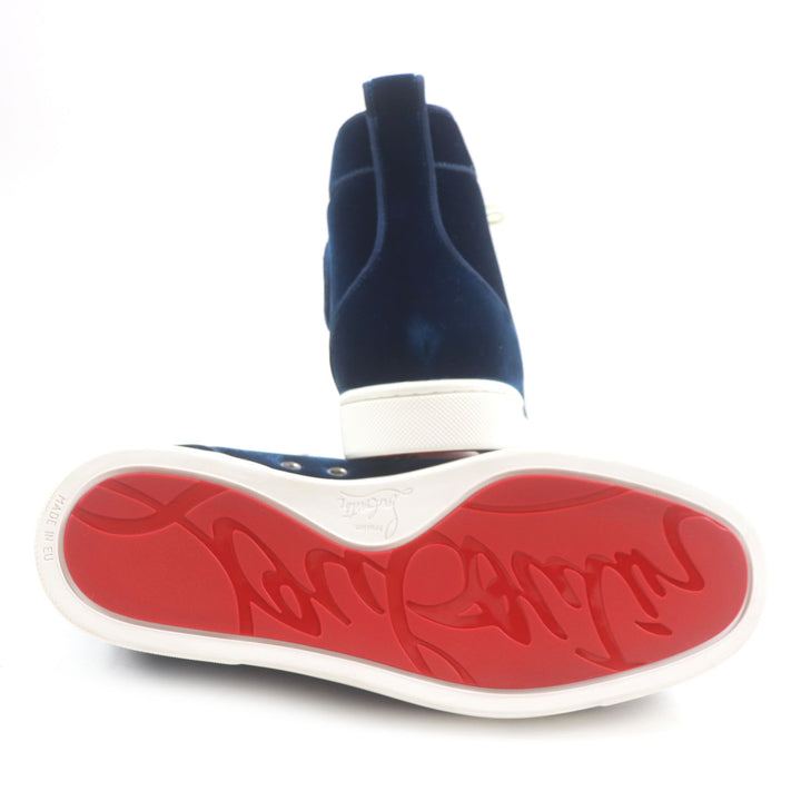極美品▼クリスチャンルブタン LOUIS ORLATO FLAT ベルベット ベルベット ロゴ金具 ハイカットスニーカー ブルー 40 箱・保存袋付 メンズ
