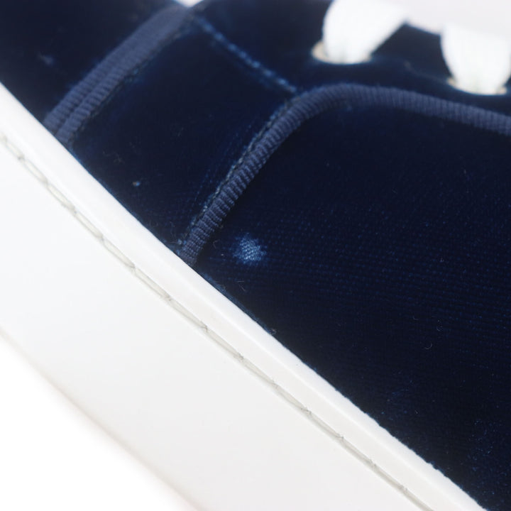 極美品▼クリスチャンルブタン LOUIS ORLATO FLAT ベルベット ベルベット ロゴ金具 ハイカットスニーカー ブルー 40 箱・保存袋付 メンズ
