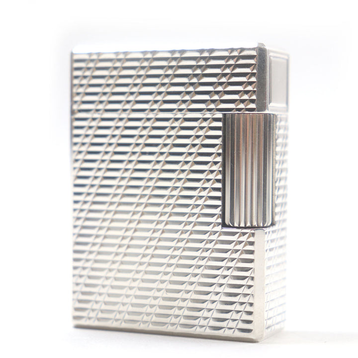 外装極美品□Dupont デュポン ライン1 チェック柄 スクエア ローラー式 喫煙具 ガスライター シルバー フランス製 メンズ 着火不可