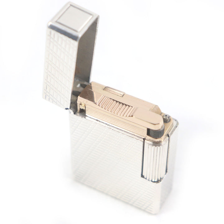 外装極美品□Dupont デュポン ライン1 チェック柄 スクエア ローラー式 喫煙具 ガスライター シルバー フランス製 メンズ 着火不可