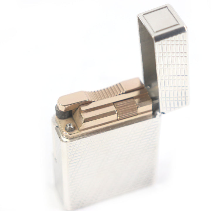 外装極美品□Dupont デュポン ライン1 チェック柄 スクエア ローラー式 喫煙具 ガスライター シルバー フランス製 メンズ 着火不可
