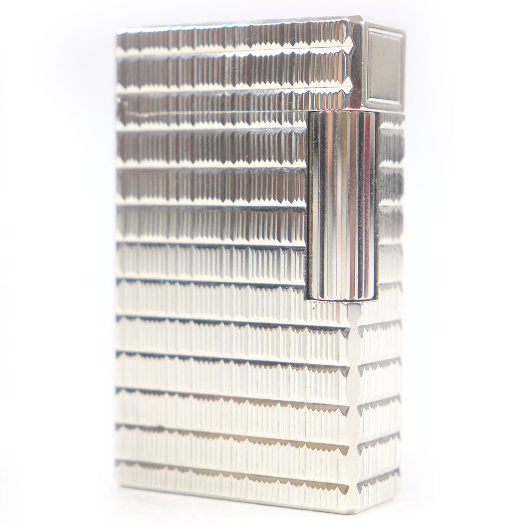 外装極美品□Dupont デュポン ライン1 ロング ブロックチェック ローラー式 ガスライター 喫煙具 シルバー フランス製 メンズ 着火不可