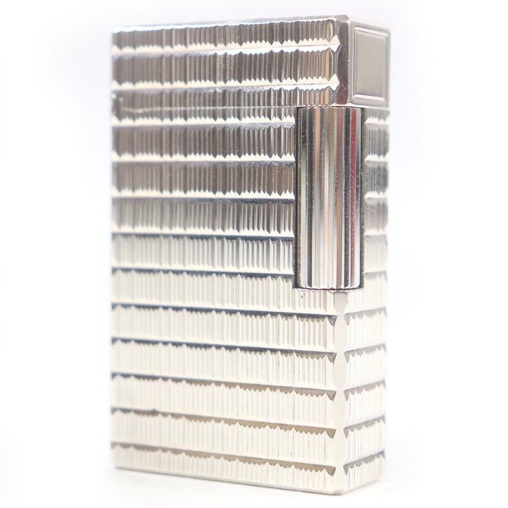 外装極美品□Dupont デュポン ライン1 ロング ブロックチェック ローラー式 ガスライター 喫煙具 シルバー フランス製 メンズ 着火不可