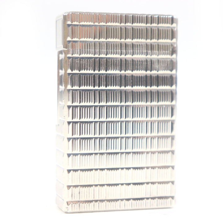 外装極美品□Dupont デュポン ライン1 ロング ブロックチェック ローラー式 ガスライター 喫煙具 シルバー フランス製 メンズ 着火不可