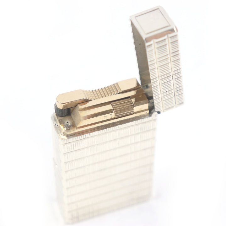 外装極美品□Dupont デュポン ライン1 ロング ブロックチェック ローラー式 ガスライター 喫煙具 シルバー フランス製 メンズ 着火不可