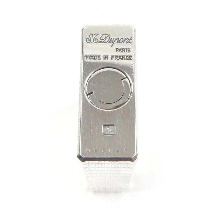 外装極美品□Dupont デュポン ライン1 ロング ブロックチェック ローラー式 ガスライター 喫煙具 シルバー フランス製 メンズ 着火不可