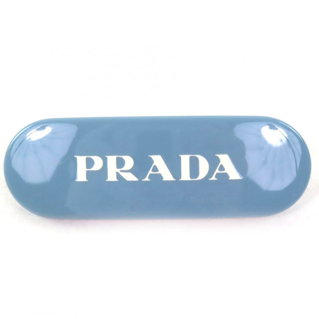 美品△PRADA プラダ 1IF108 ロゴ バレッタ ヘアクリップ ヘアピン ヘアアクセサリー CELESTE ライトブルー 箱付き イタリア製 レディース