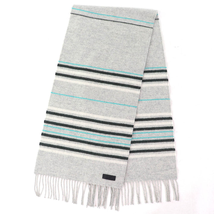 極美品△HERMES エルメス ネオ ロカバール カシミヤ100％ Gris Chine ロゴレザーパッチ フリンジ マフラー ストール ショール 箱付 伊製