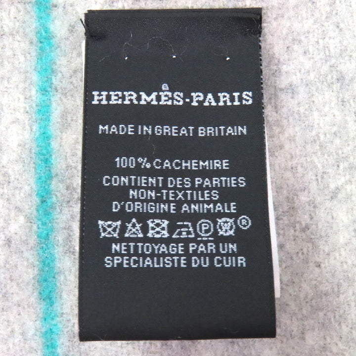 極美品△HERMES エルメス ネオ ロカバール カシミヤ100％ Gris Chine ロゴレザーパッチ フリンジ マフラー ストール ショール 箱付 伊製