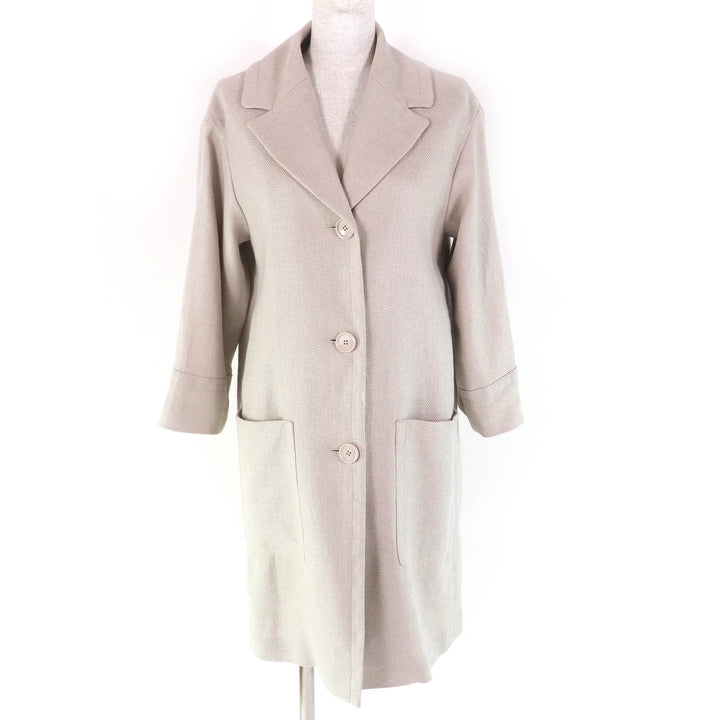 極美品△S MaxMara DESIGN FOR EASY LIVING エス マックスマーラ リネン コットン ロゴボタン シングル ロングコート 38 正規品 伊製