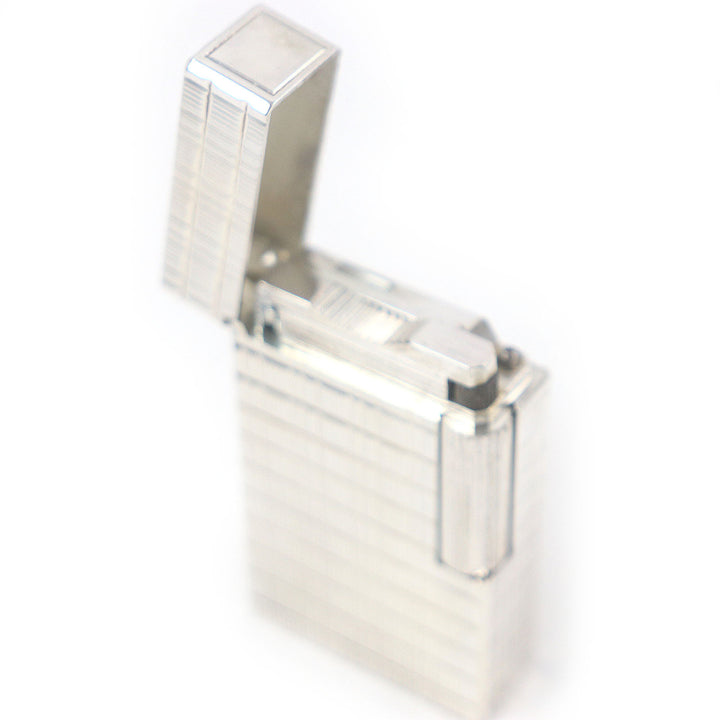 外装美品□Dupont デュポン ライン1 ロング ブロックチェック スクエア型 ローラー式 ガスライター シルバー フランス製 着火不可