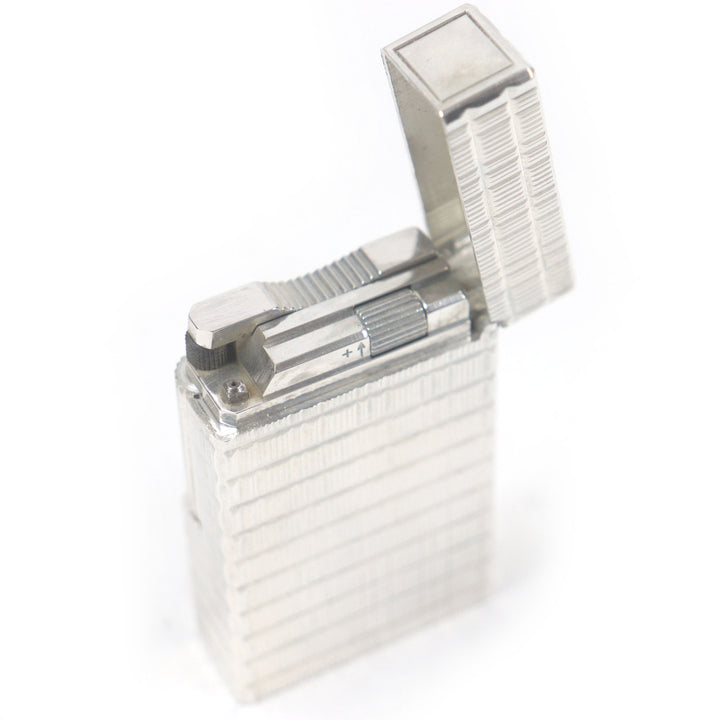 外装美品□Dupont デュポン ライン1 ロング ブロックチェック スクエア型 ローラー式 ガスライター シルバー フランス製 着火不可