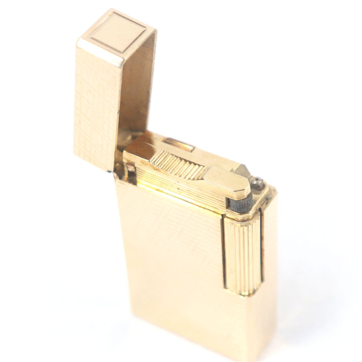 外装美品□Dupont デュポン ライン1 ロング チェック柄 スクエア ローラー式 喫煙具 ガスライター ピンクゴールド フランス製 着火不可