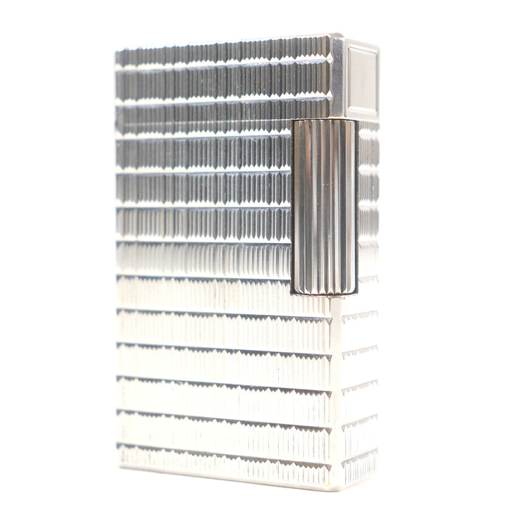 外装美品□Dupont デュポン ライン1 ロング ブロックチェック ローラー式 喫煙具 ガスライター シルバー ケース付き フランス製 着火不可