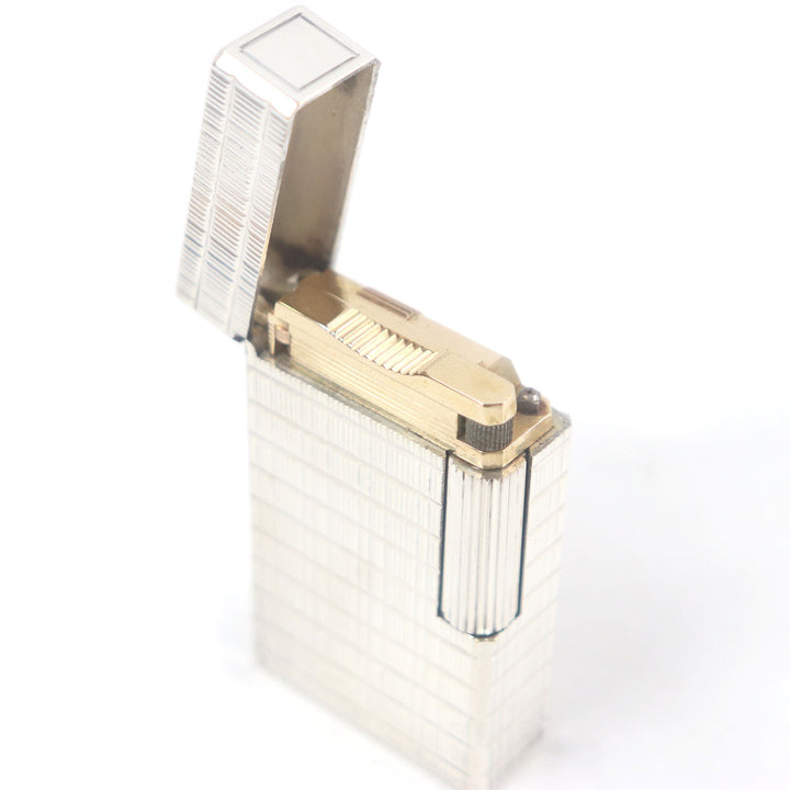 外装美品□Dupont デュポン ライン1 ロング ブロックチェック ローラー式 喫煙具 ガスライター シルバー ケース付き フランス製 着火不可