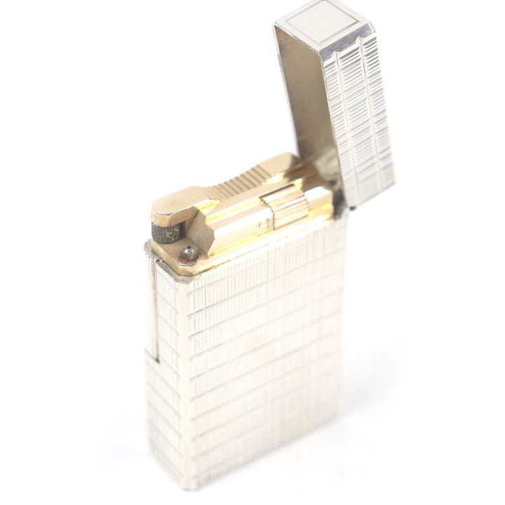 外装美品□Dupont デュポン ライン1 ロング ブロックチェック ローラー式 喫煙具 ガスライター シルバー ケース付き フランス製 着火不可