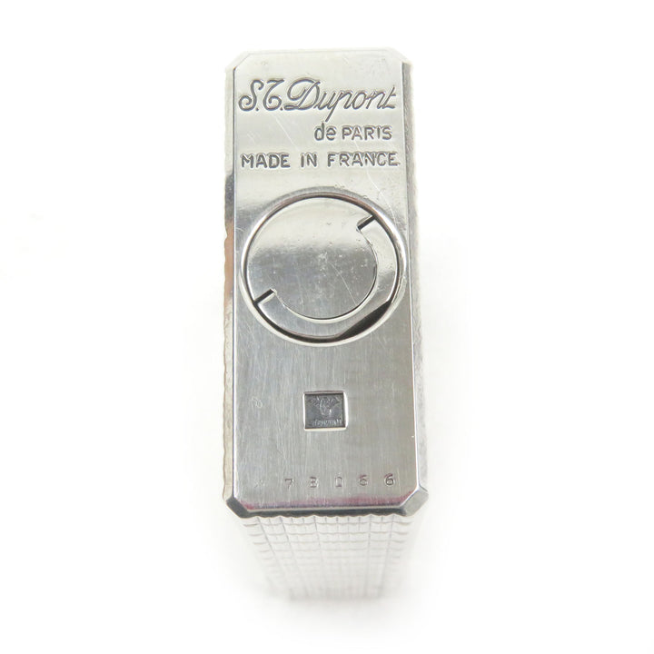 外装美品□Dupont デュポン ライン1 ロング ブロックチェック ローラー式 喫煙具 ガスライター シルバー ケース付き フランス製 着火不可