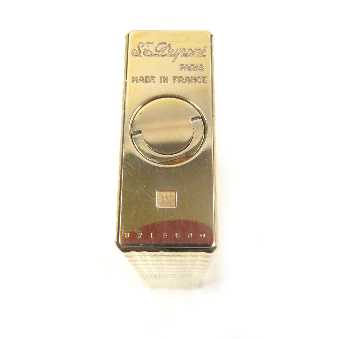 外装極美品□Dupont デュポン ライン1 ロング ブロックチェック スクエア ローラー式 喫煙具 ガスライター ゴールド フランス製 着火不可
