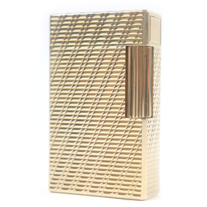 外装極美品□Dupont デュポン ライン1 ロング チェック柄 スクエア型 ローラー式 喫煙具 ガスライター ゴールド フランス製 着火不可